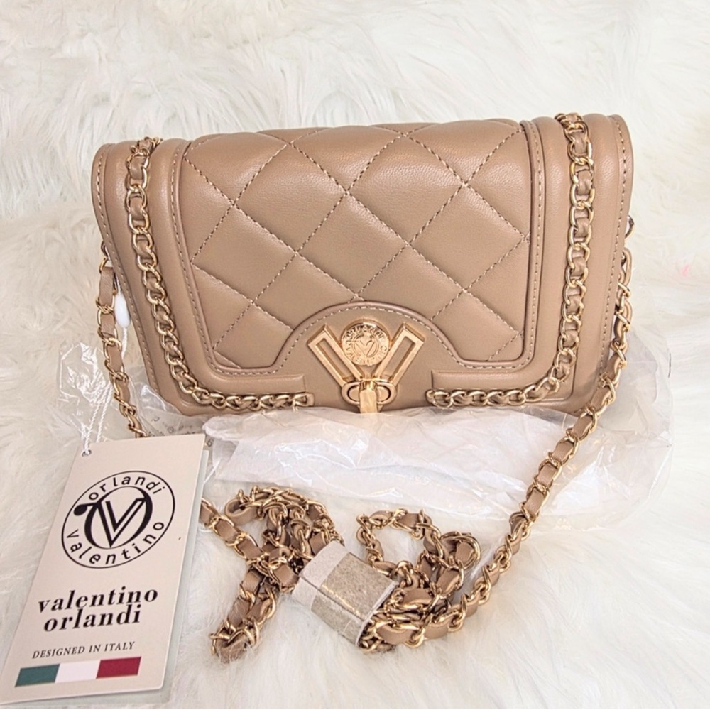 New Valentino Tan Quilted Crossbody Bag